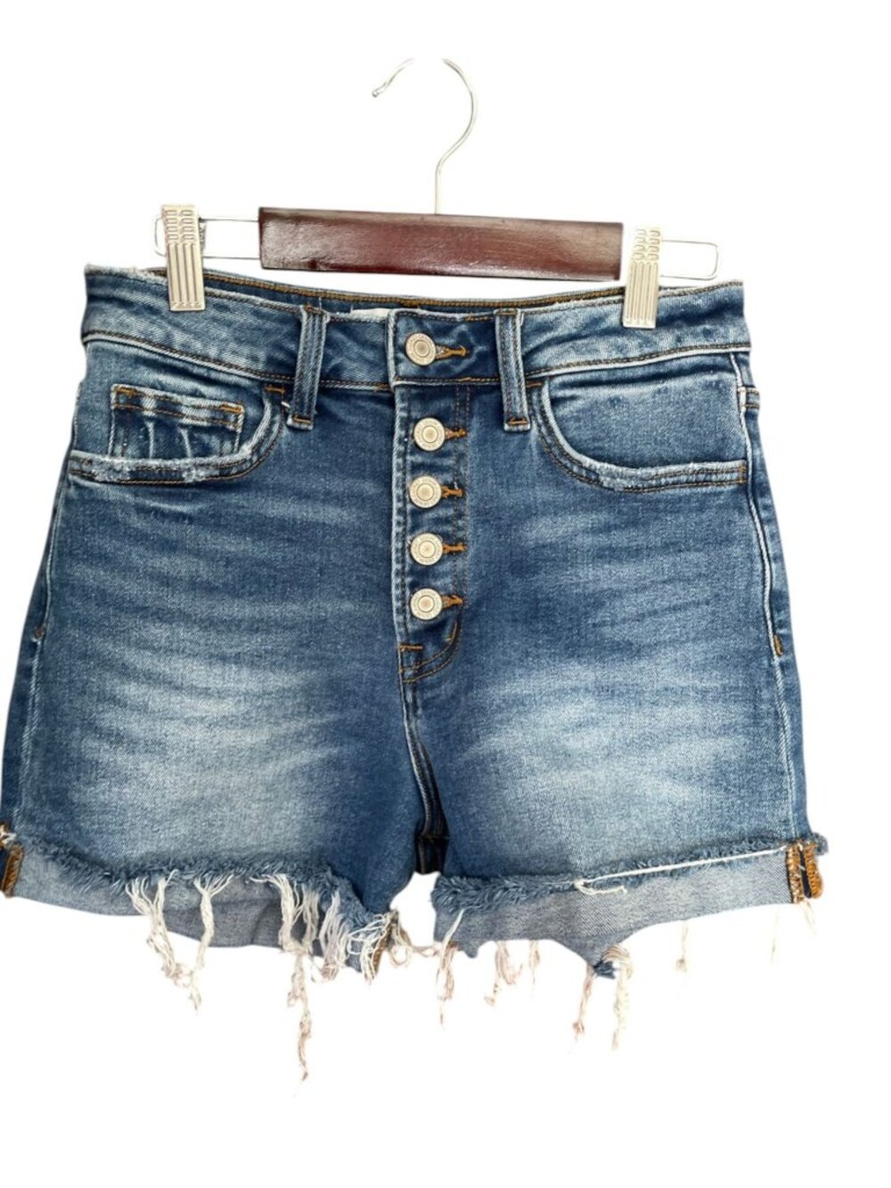 Vervet LA High Rise Shorts Raw Hem Distressed 5 Button Summer Denim SZ S